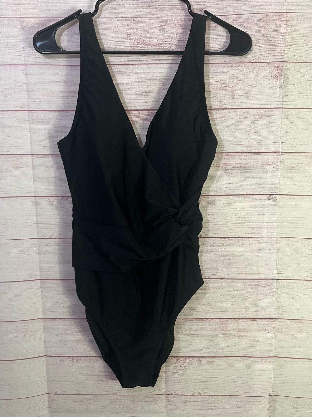 J.Crew NEW Black V-Neck Wrap Front Twist Side One Piece Swimsuit Medium